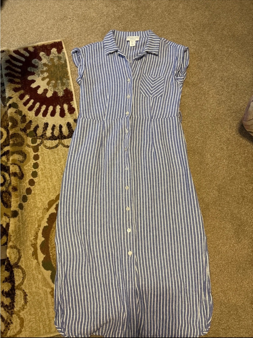 Calypso St. Barth Blue and White Striped Midi Shirt Dress